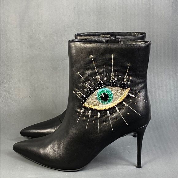 Kurt Geiger Women’s Black leather Belgravia Pointed Toe Ankle Boots Size 10.5 - Picture 2 of 13